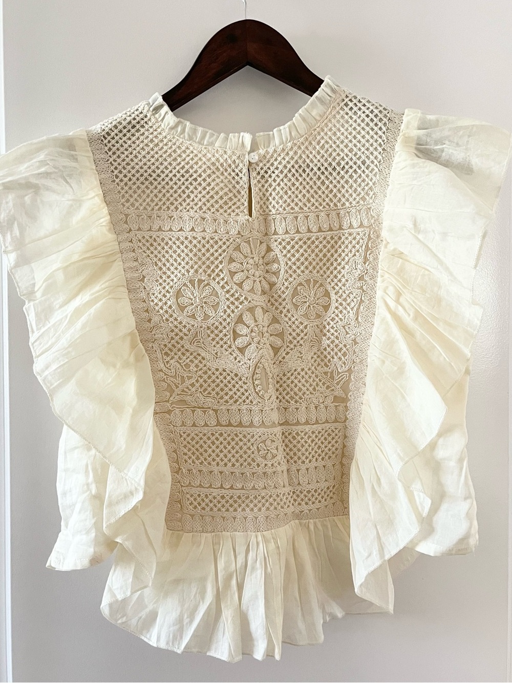 Cream Lace Ruffle Women's Top - Picture 2 of 5